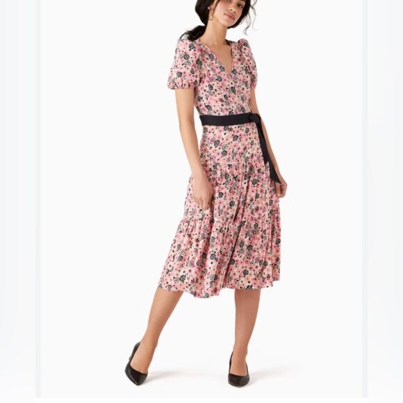 Kate Spade Roseyte Blooms wrap multicoloured Trendy Stylish midi dress M - Picture 1 of 5